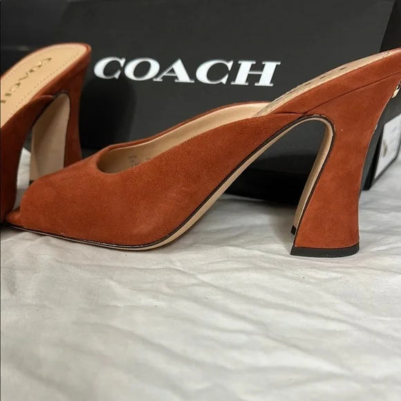 Coach Cognac Suede Heeled Mules - Picture 2 of 4